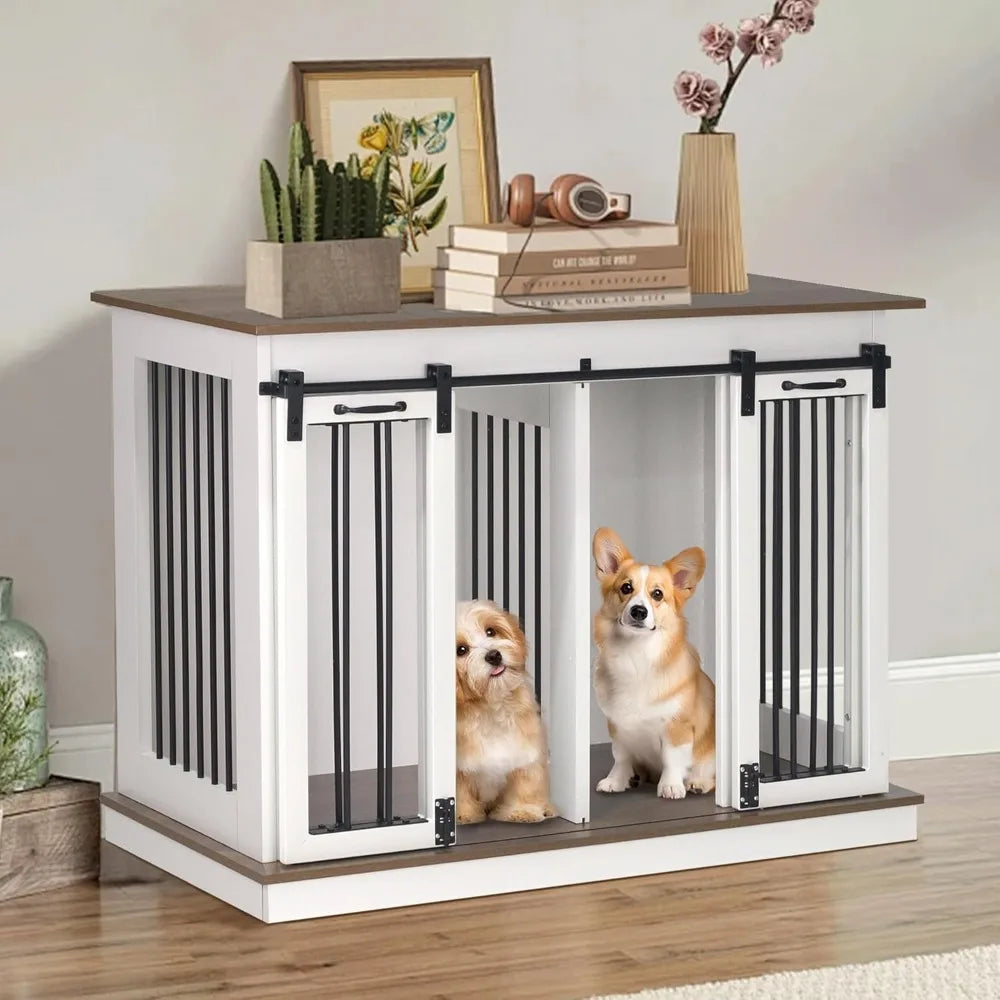 Dog Crate Furniture with Divider, Dog Crate for Small to Large Dogs, Dog Kennel Furniture with Double Doors, 47.2" W x 23.6" D x