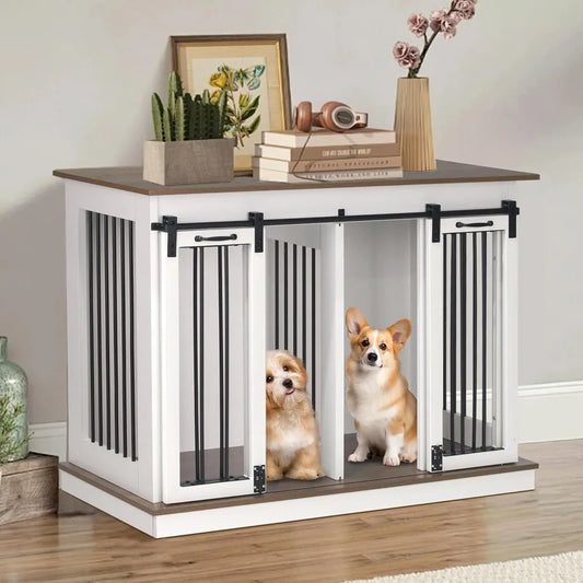 Dog Crate Furniture with Divider, Dog Crate for Small to Large Dogs, Dog Kennel Furniture with Double Doors, 47.2" W x 23.6" D x