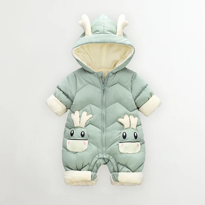 2025 Baby Winter Snowsuit Plus Velvet Thick Baby Boys Jumpsuit 0-2 Years Newborn Romper Baby Girls Overalls Toddler Coat