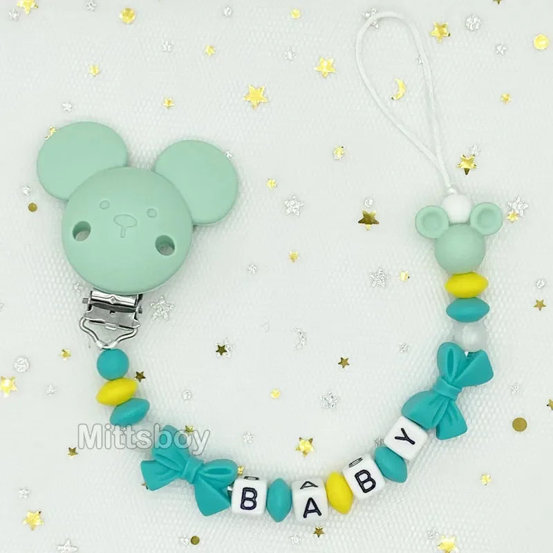 Free Handmade Personalized Name Baby Pacifier Clips Chains Silicone Beads Teether Teething Toys Dummy Holder Pacifier Chain Gift