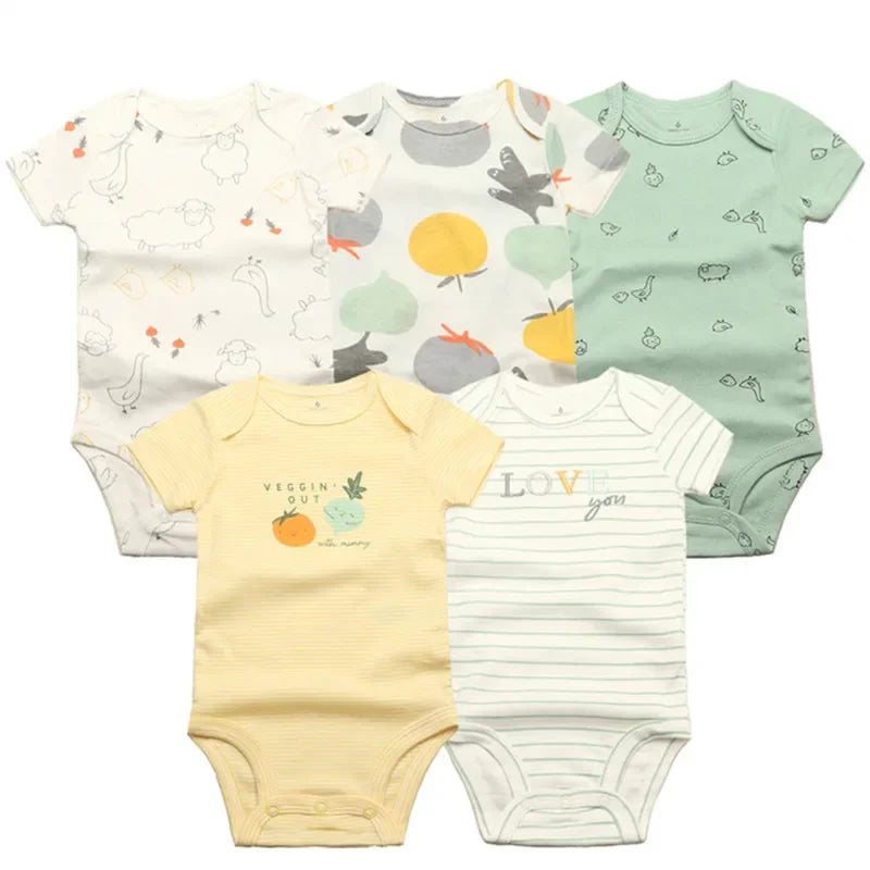 New Cartoon Baby Boys Girls Bodysuit 3-5PCS Short Sleeve 100% Cotton Baby Clothes 0-24Months Newborn Body Bebe Jumpsuit Clothing