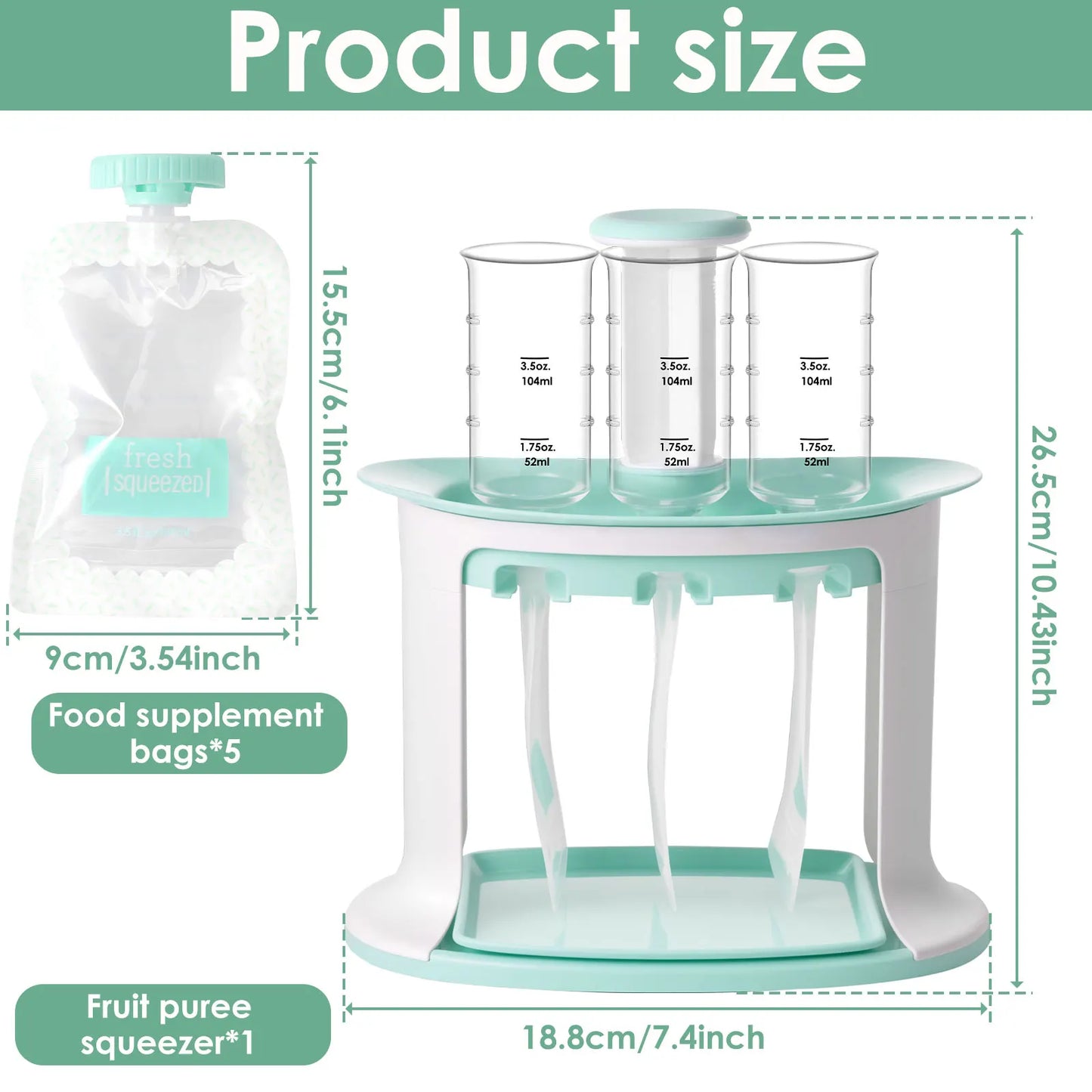 Squeeze Station for Baby Reusable Fruit Puree Pouch Filling Maker with 5 Portable Bags Pouch Filling Station for Homemade Food