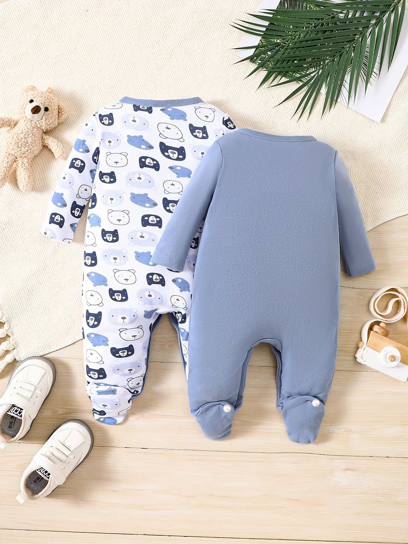 2-Picec Baby Four Seasons Tie Feet Bodysuit for Boys Little Bear Creative Baby Cute Bodysuit Made of Pure Cotton, Soft  Comforta