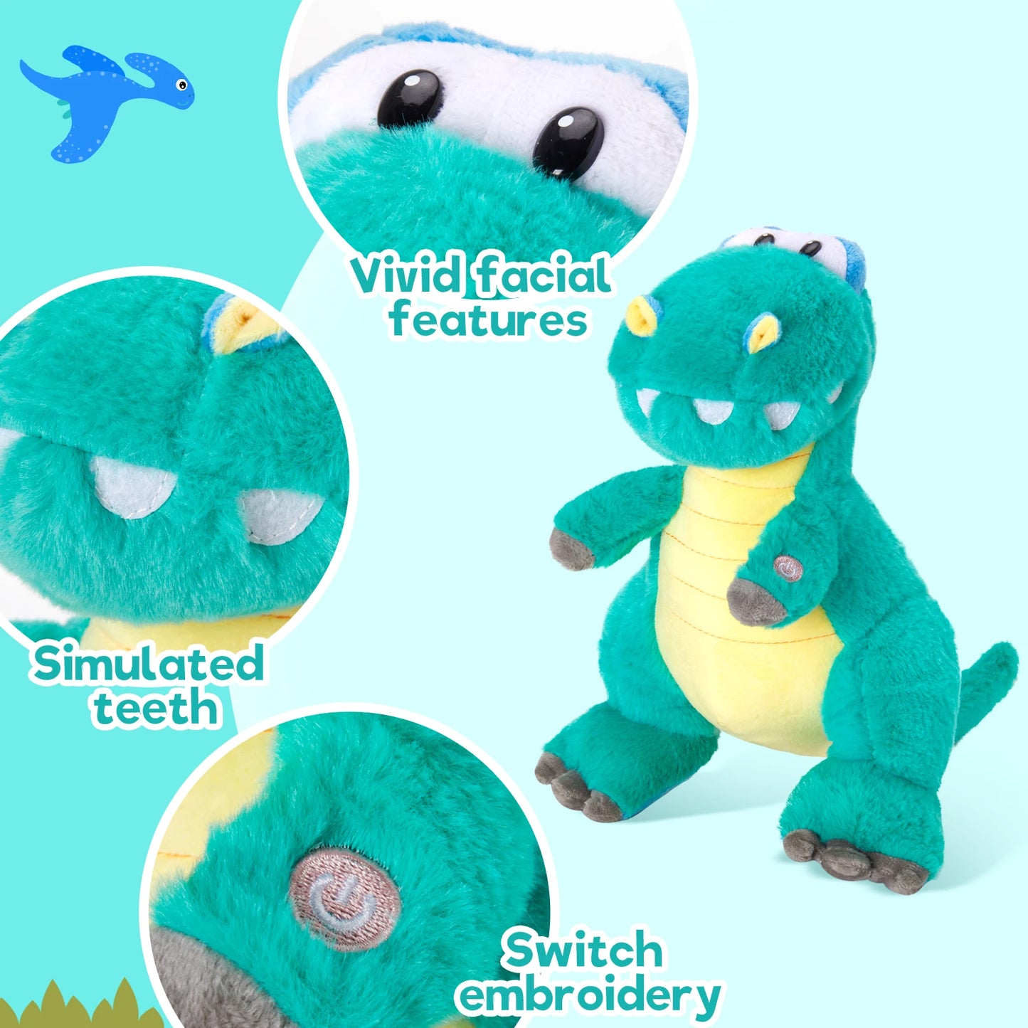 Glowing Green Dinosaur Plush Toy,Cuddly Dinosaur Stuffed Animal With Colorful Lights, Happy Mother's Day Gift