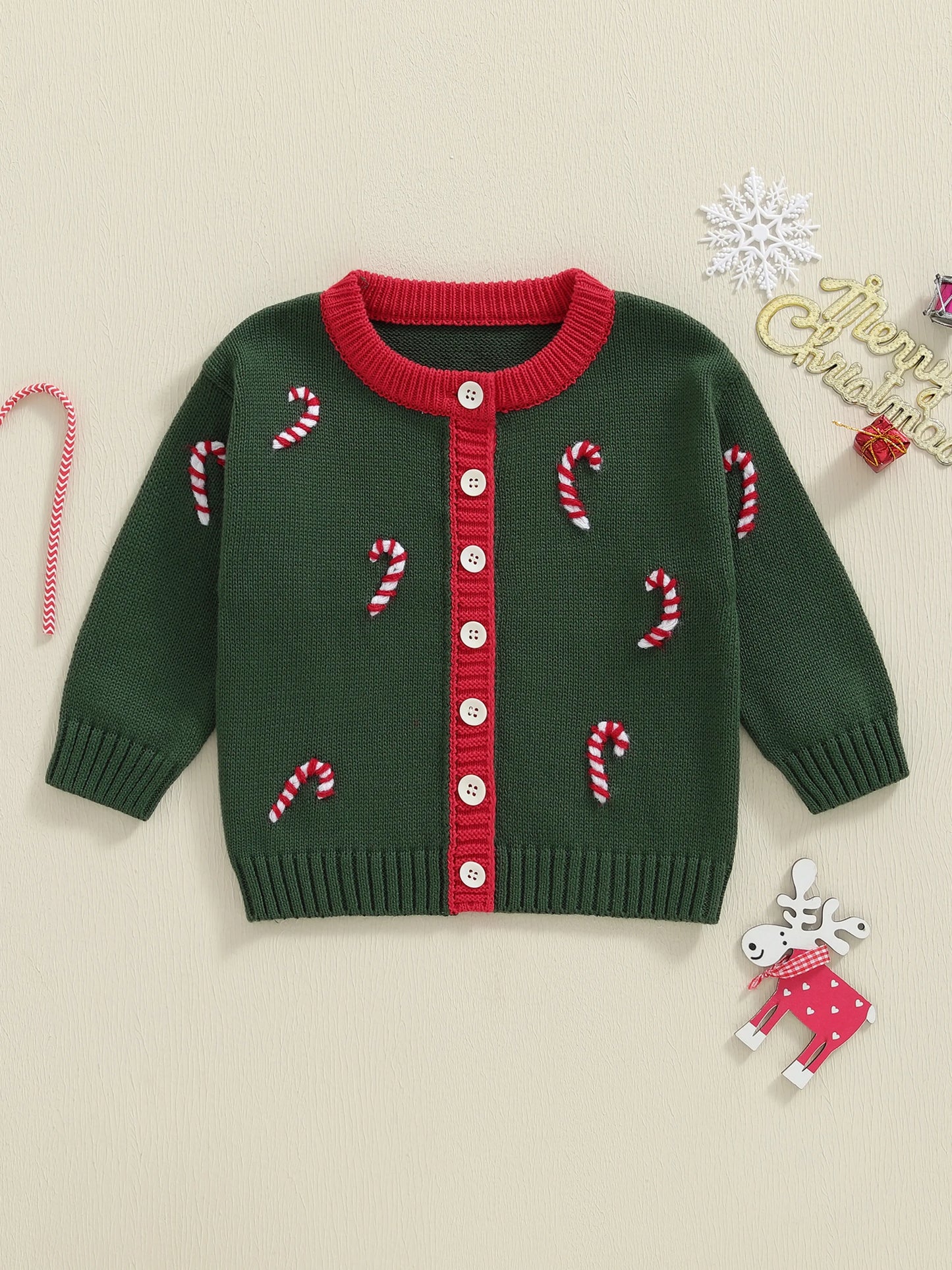 Infant Toddler Christmas Reindeer Knit Cardigan Sweater Long Sleeve Button Down Winter Clothes for Boys Girls with Festive