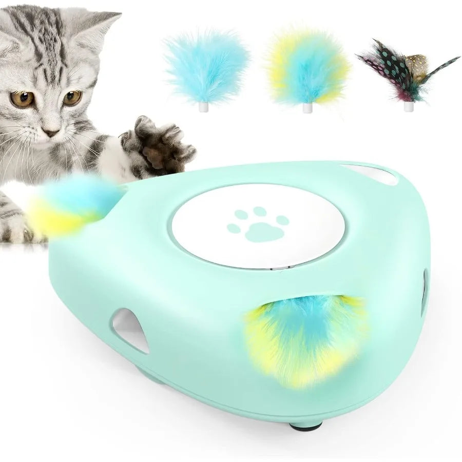 Interactive Cat Toys Automatic Cat Exercise Teaser Toy with 3 Replacement Rotating Feathers Automatic Electronic Rotating Tease