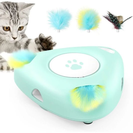 Interactive Cat Toys Automatic Cat Exercise Teaser Toy with 3 Replacement Rotating Feathers Automatic Electronic Rotating Tease