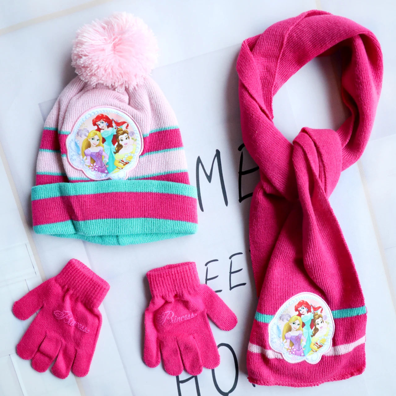 Disney New Autumn and Winter Cute Children Mickey Minnie Mouse Cartoon Scarf Hat Glove three-piece Warm Boy Girl Child hat