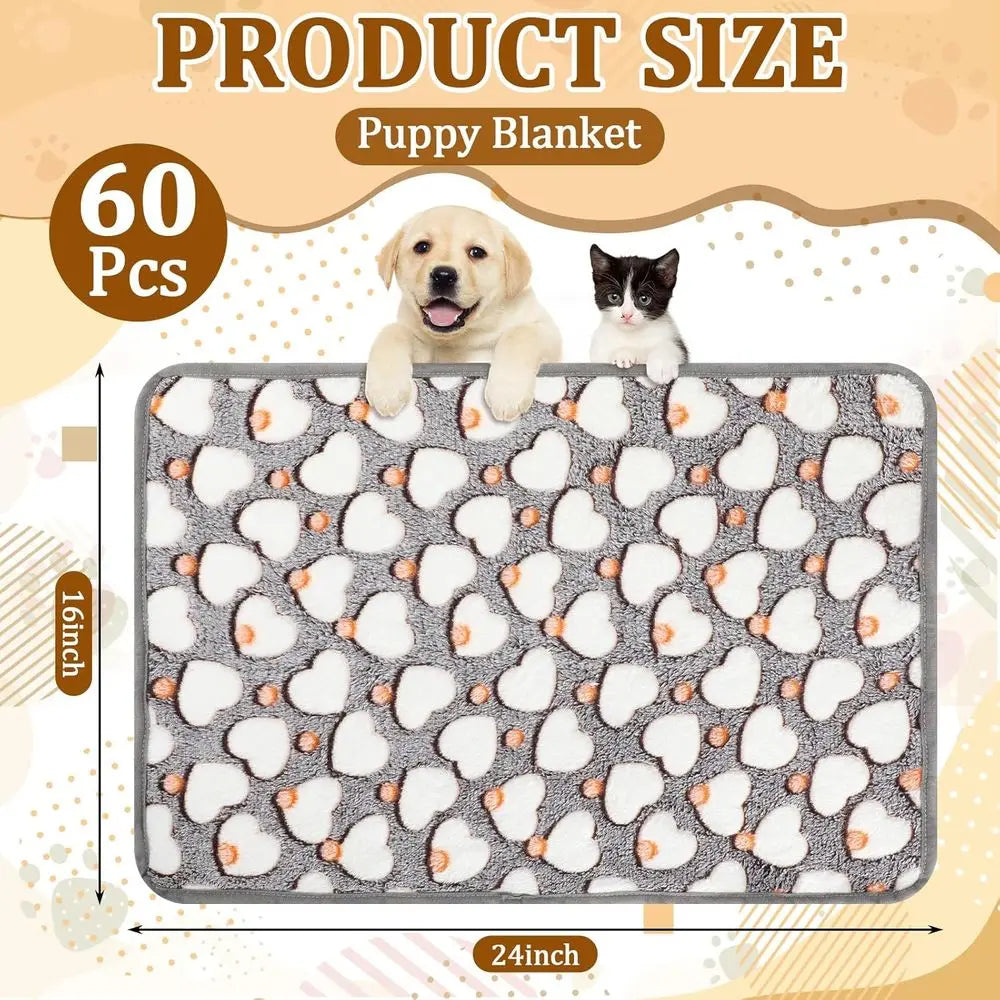 60 Pack Soft Flannel Christmas-Themed Fleece Blankets for Small Pets, Washable, 16x24