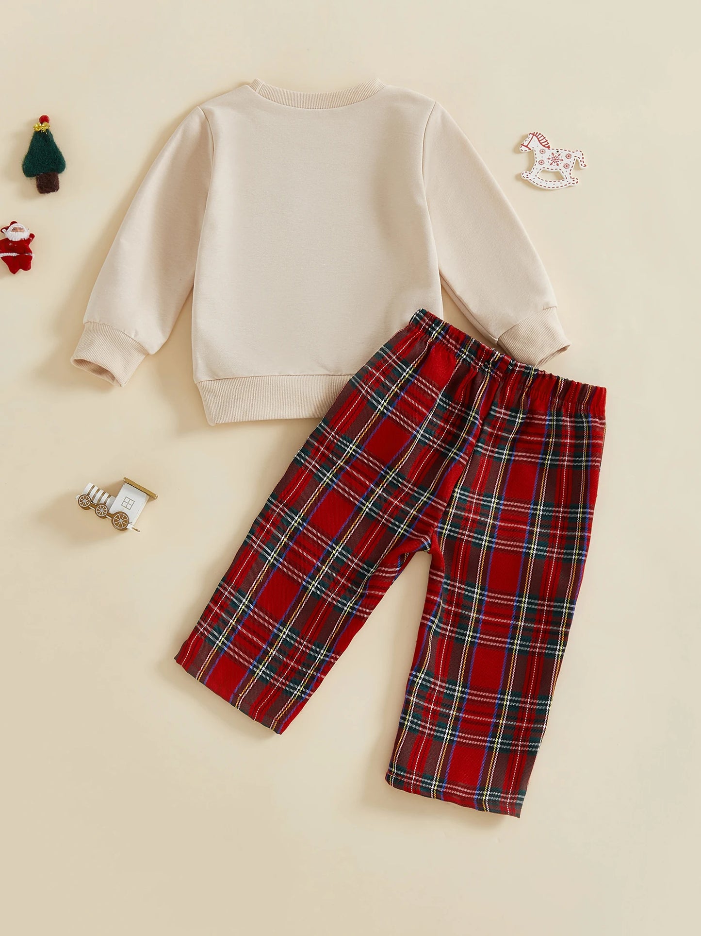 Toddler Boy Christmas Outfits Long Sleeve Reindeer Embroidery Sweater Checkered Pants Set Kids Winter Clothing for Holidays