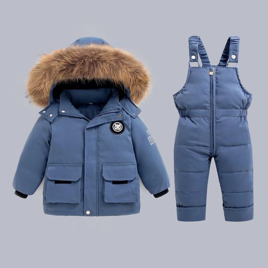 Winter Warm Down Jackets Boys Thicken Jumpsuit parka Overalls Baby toddler Girl Clothes Kids Snowsuit Children Clothing Set 2pcs