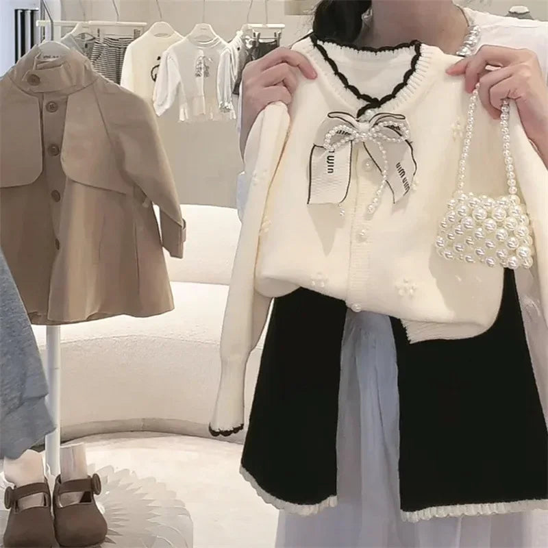 Childrens Clothing Autumn Set 2025 Korean Sweater Jacket Loose Pants Two-piece Set