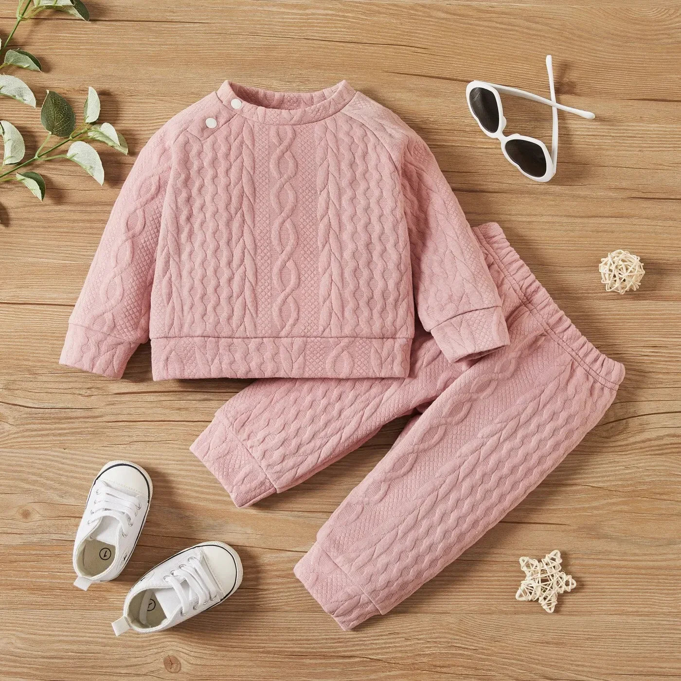 0-3 Years Baby Boys & Girls 2PCS Autumn Winter Outfit Solid Color Long Sleeve Top + Pants Daily Casual