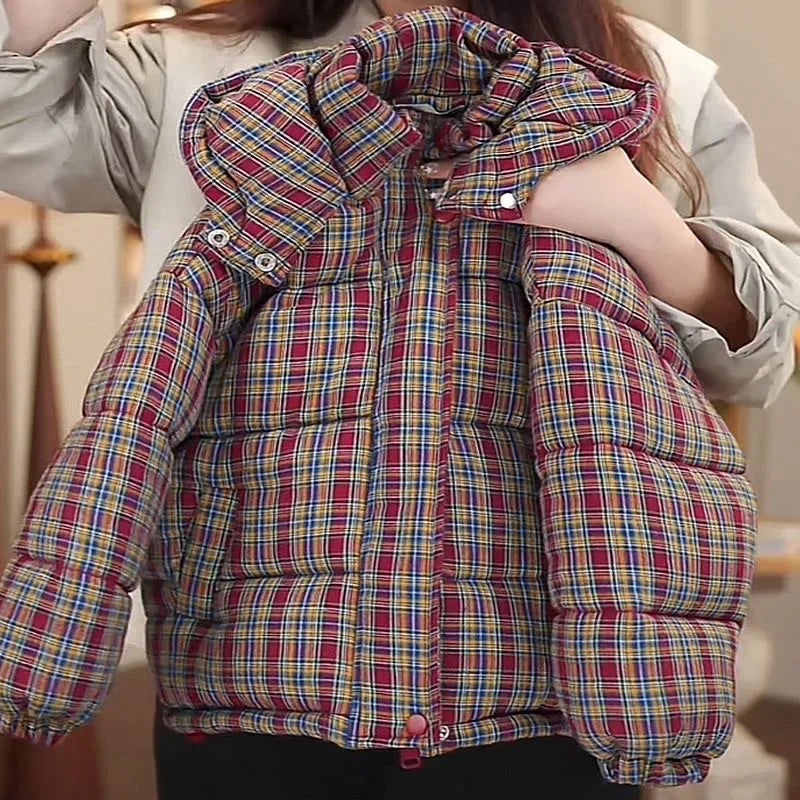 2025 New Retro Checkered Down Cotton Jacket for Children's Winter Thickened Warm Cotton Jacket Children's Coat