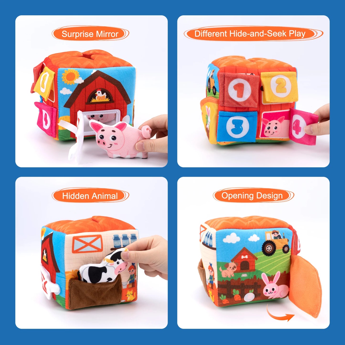Baby Soft Plush Animal Tissues Box Simulated Farm Animals House Set with Sound Toddler Sensory Cognition Toys Montessori Toys