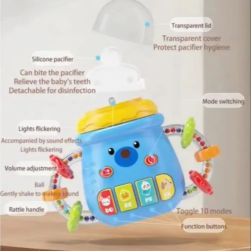Newborn Baby Bottle Toy Teether Rattles Soothing Vocal Music Mobile Toddler Toys Educational Soft Electric Comfort Bottle