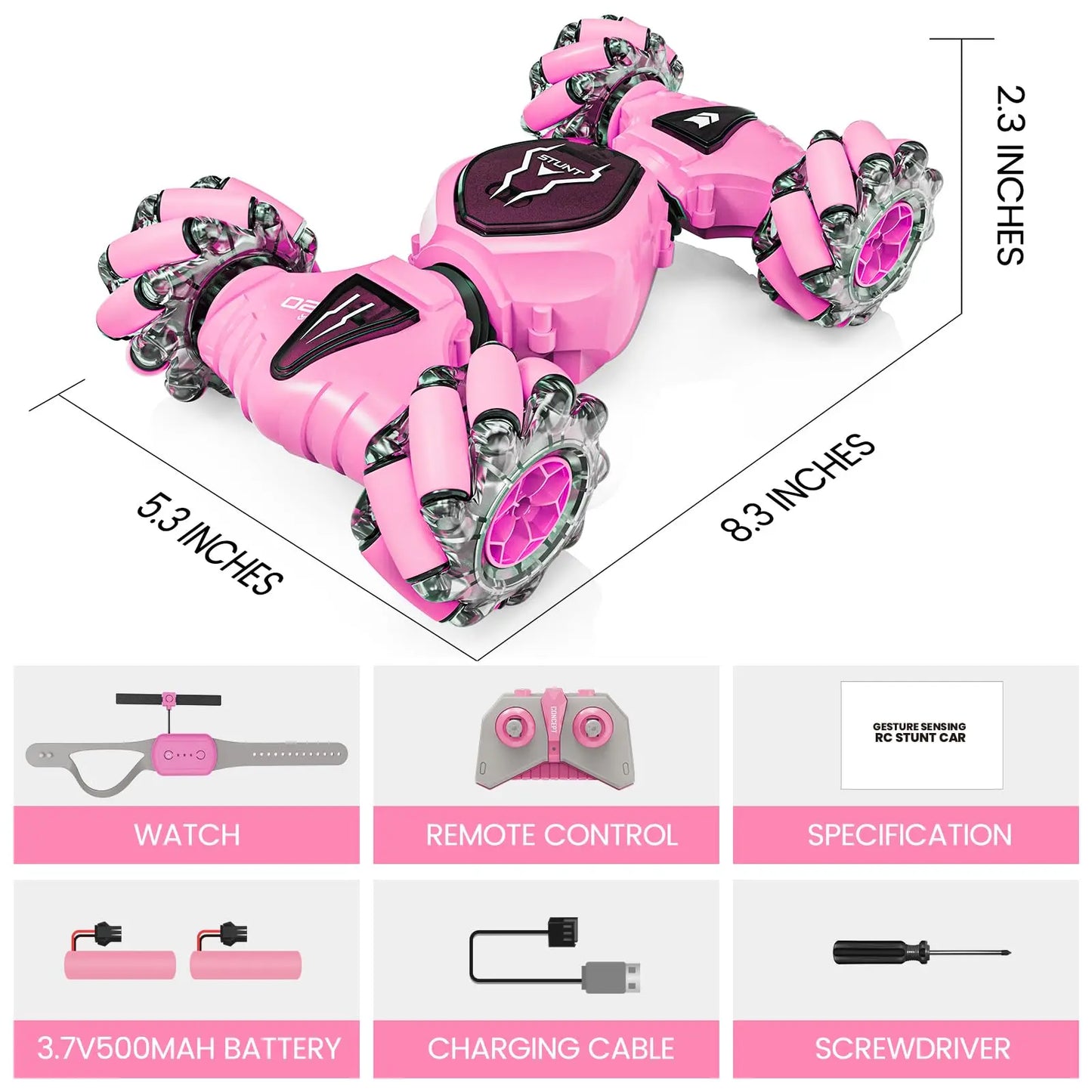 Remote Control Cars with Lights&Quick Hand Control , 2.4GHz 4WD Gesture Sensing, 360° Rotating Double Sided RC Stunt Car Toys