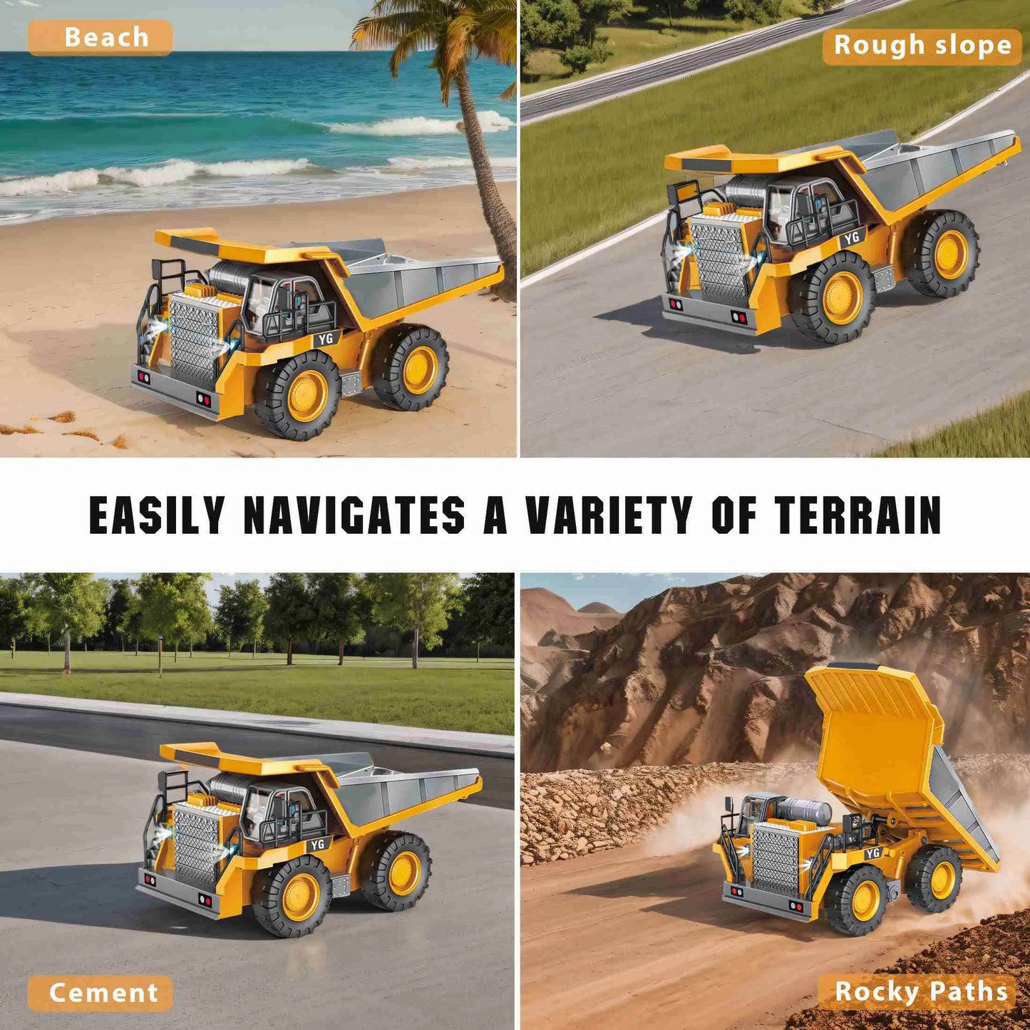 9 Channel Dump Truck Toy Yellow Double Battery Remote Control Dump Truck with Light Sound for Present