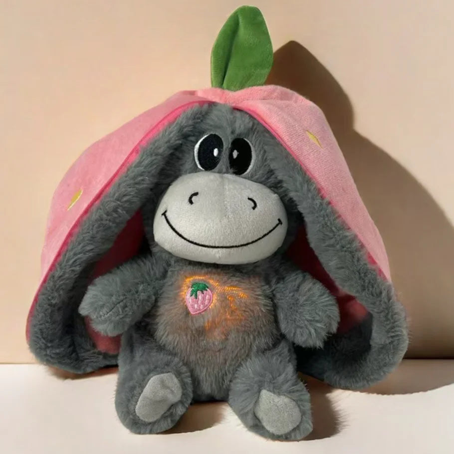 Strawberry Donkey Plush Doll Breathing Music Lighting Into Fruit Transform Baby Sleeping Stuffed Fluffy Toy Cute Plush Toys Gift