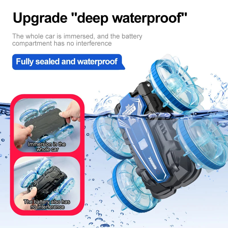 Amphibious RC car waterproof stunt car double side flip drift drive 360 ° rotation rc cars Kids toy For Outdoor Swimming Pool