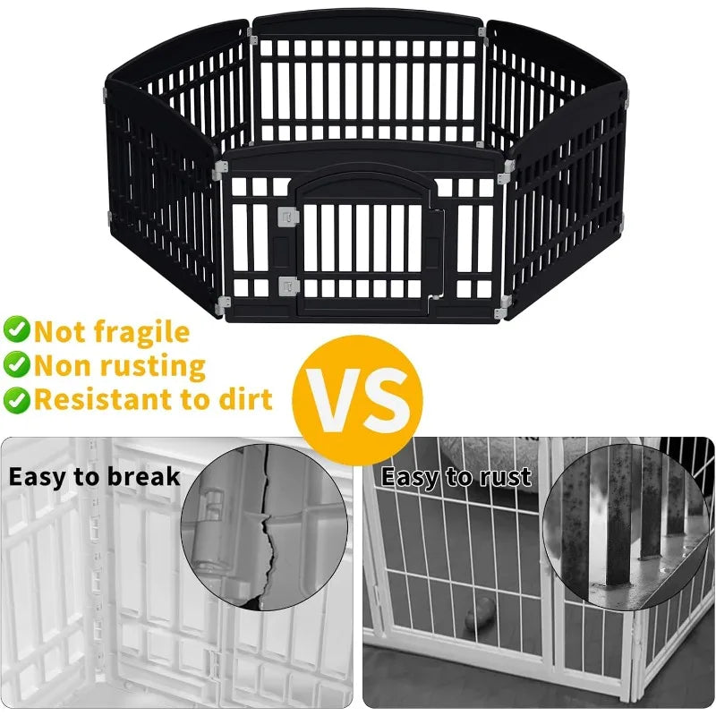 Pet Playpen Foldable Gate for Dogs Heavy Plastic Puppy Exercise Pen Indoor Outdoor Small Pets Fence Puppies Folding Cage 6 Panel