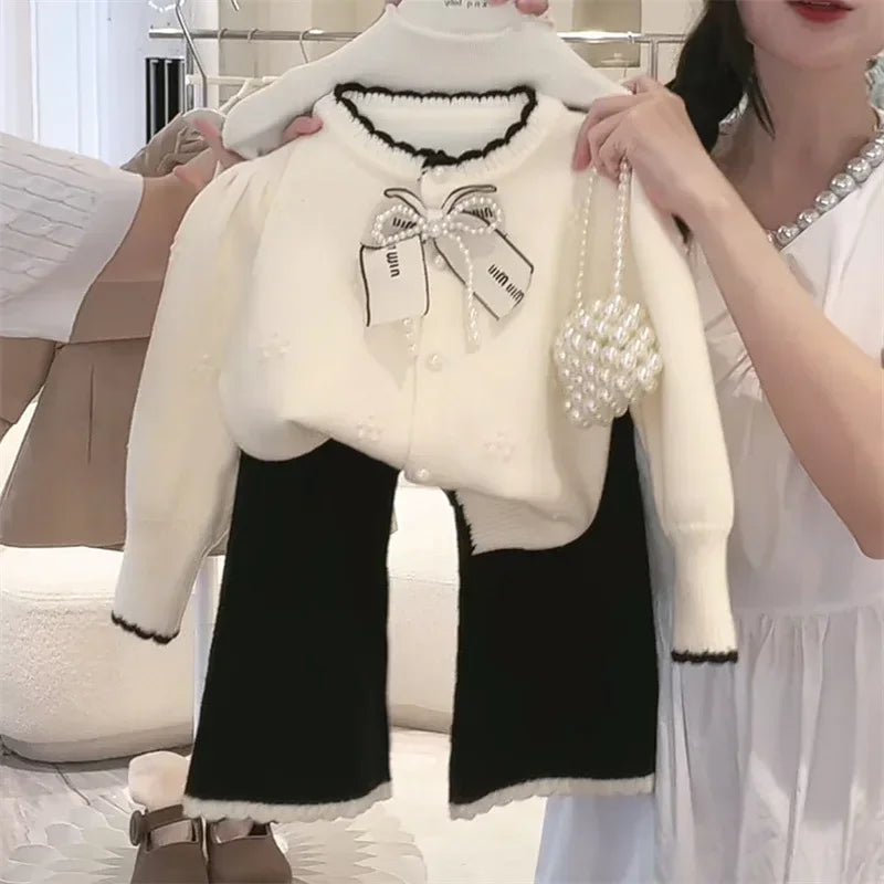 Childrens Clothing Autumn Set 2025 Korean Sweater Jacket Loose Pants Two-piece Set