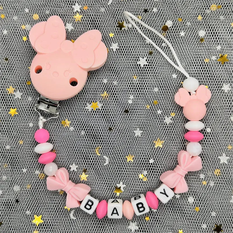 Free Handmade Personalized Name Baby Pacifier Clips Chains Silicone Beads Teether Teething Toys Dummy Holder Pacifier Chain Gift