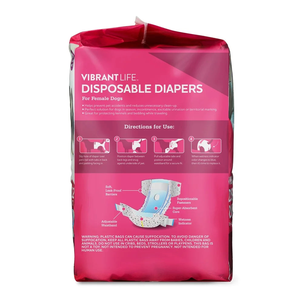 Disposable Dog Diapers Female Dogs Medium 12 Count Super Absorbent Leak Proof Fit with Wetness Indicator Adjustable Tabs