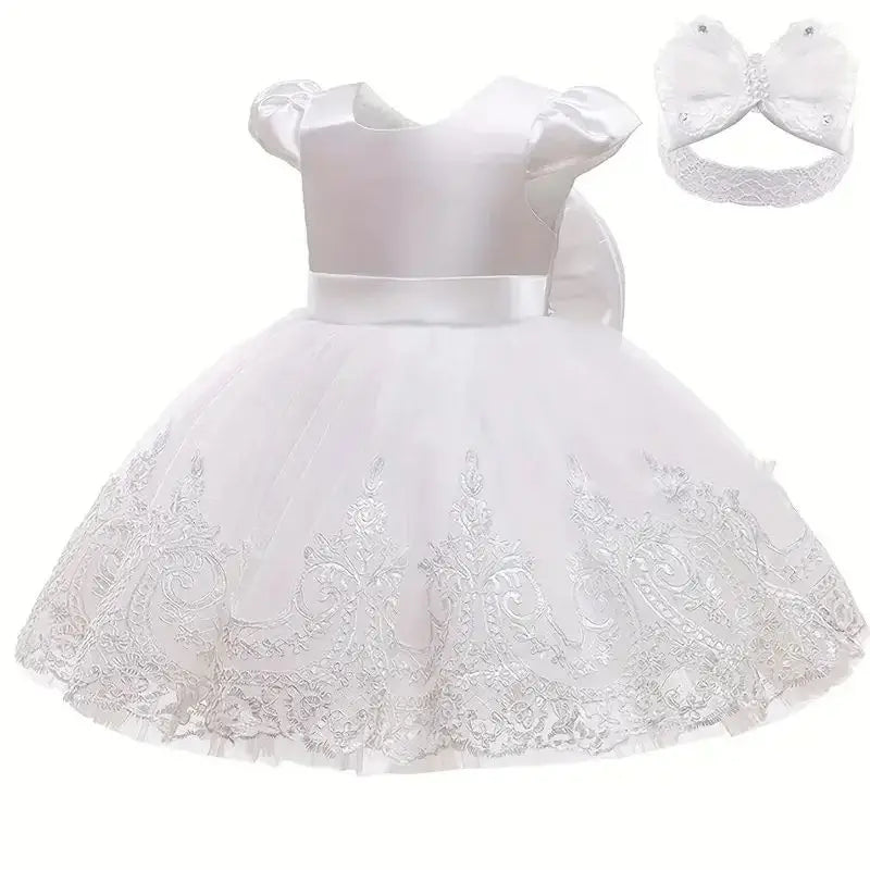 0.2years Baby Flower Girls Dress Tulle 1st Birthday Party Baptism White Dresses Girls Princess Wedding Bridemaid Prom Costume