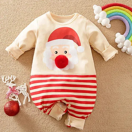 Christmas Children Clothes 0-24M Newborn Baby Boys Girls Bodysuits Long Sleeved Cartoon Velvet Jumpsuit New Year Clothing