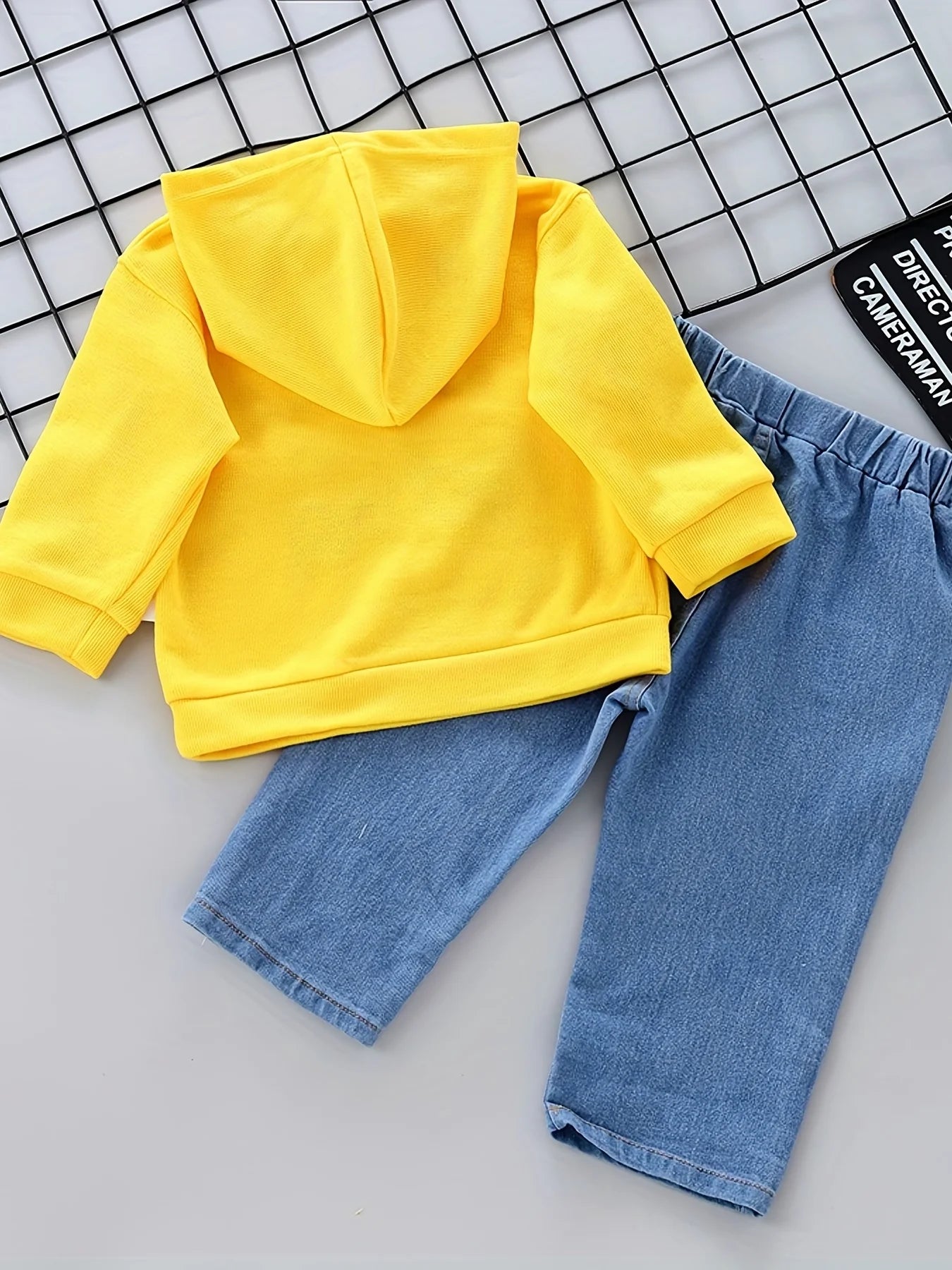 Boys' and girls' spring and autumn new fashion trend crown hooded long sleeve sweater boys' and girls' jeans two piece set