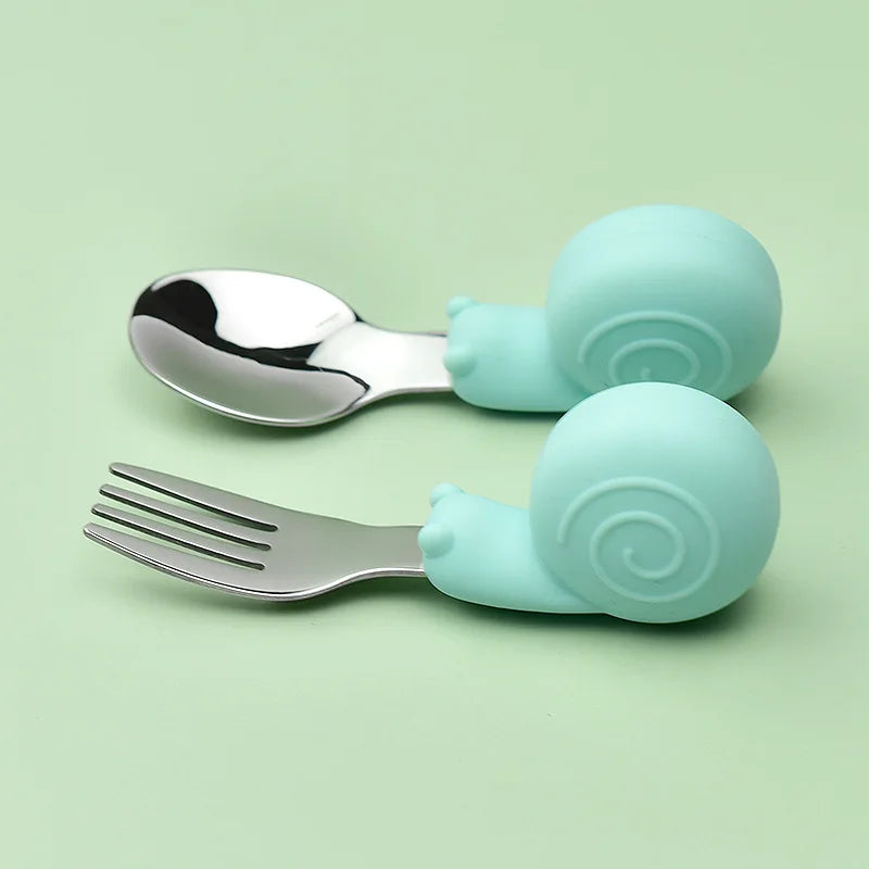 Snail Baby Tableware Set Stainless Steel Toddler Dinnerware Cutlery Cartoon Infant Food Feeding Spoon Fork Children Utensil
