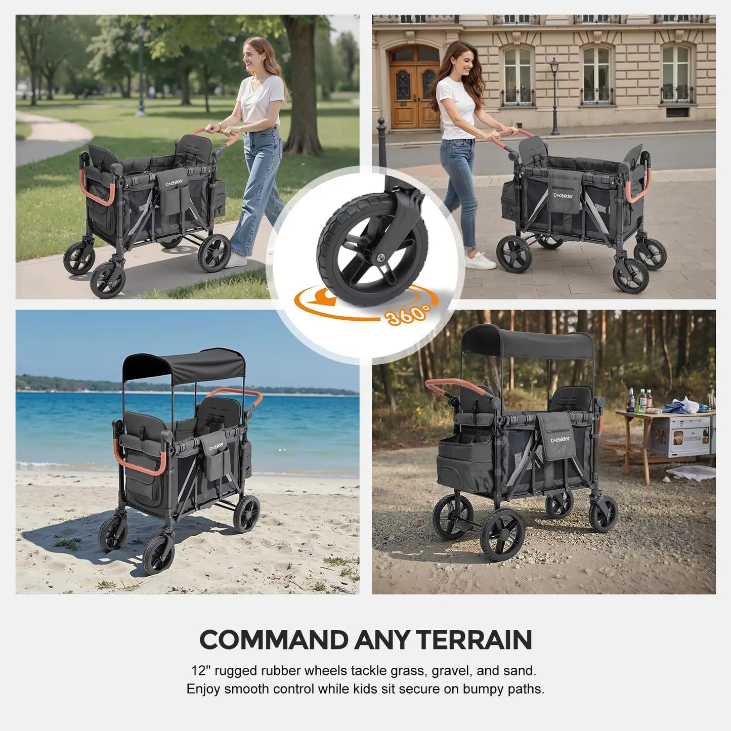 Double seat baby stroller, foldable baby stroller, outdoor camping vehicle, outdoor product storage vehicle