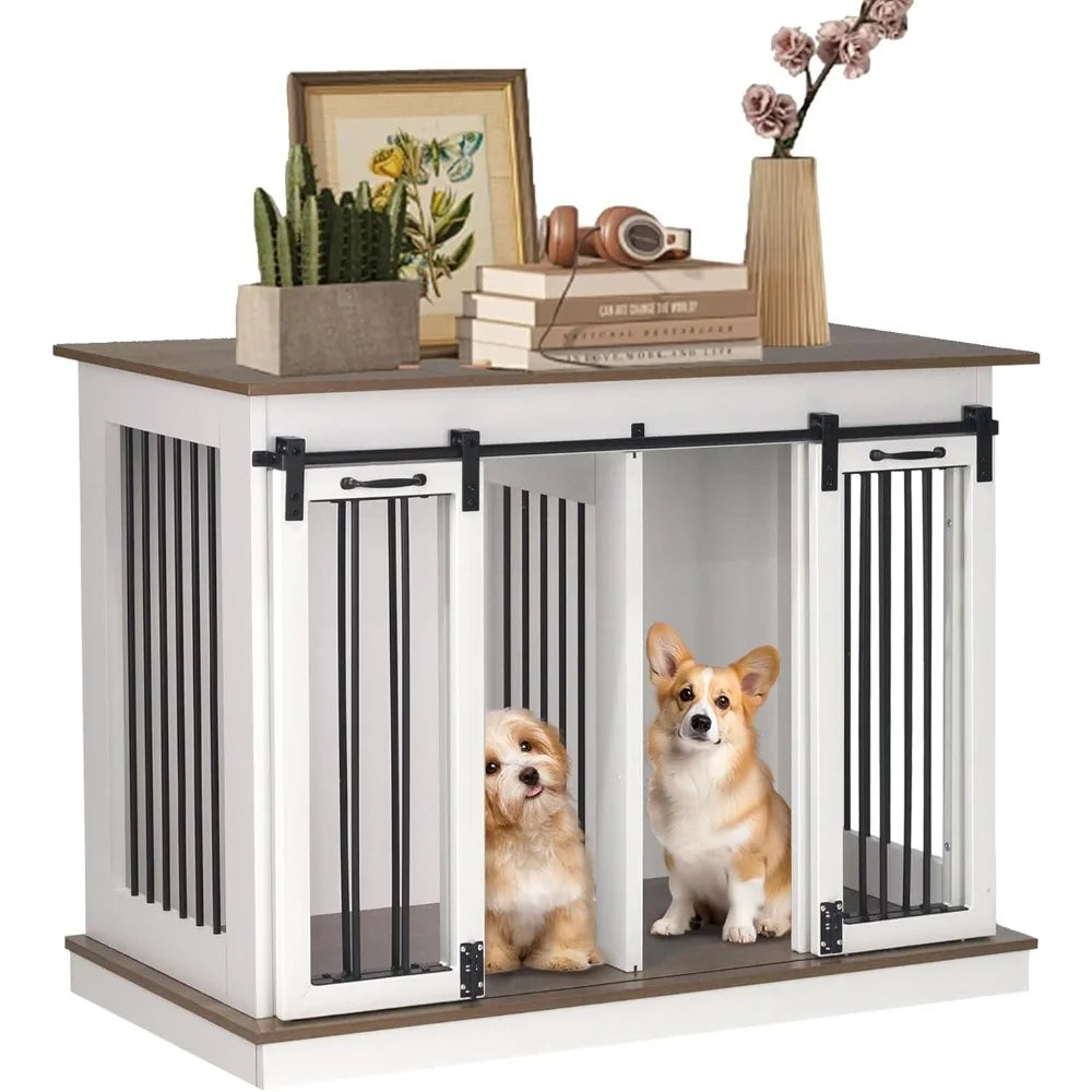 Dog Crate Furniture with Divider, Dog Crate for Small to Large Dogs, Dog Kennel Furniture with Double Doors, 47.2" W x 23.6" D x