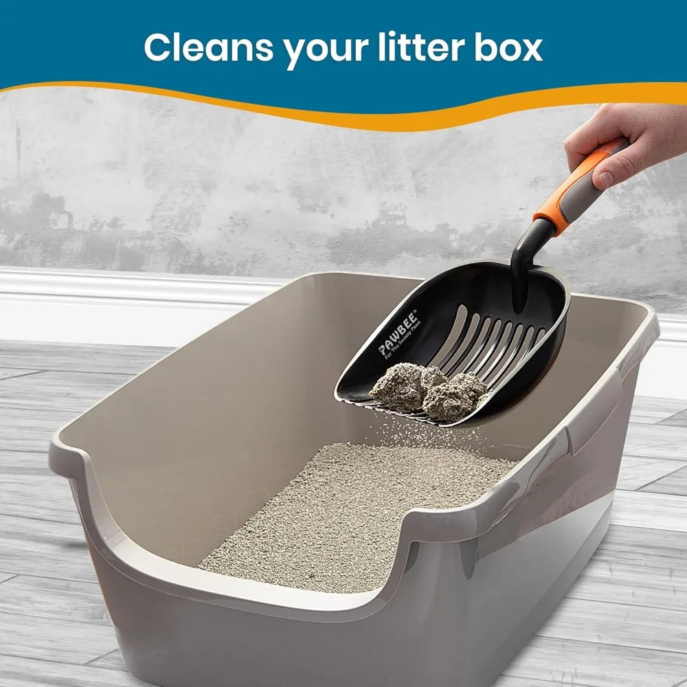 PAWBEE Metal Cat Litter Scoop, Premium Non-Stick Cat Litter Scooper with Holder, Deep Shovel metal pooper scooper, Long Non-Slip