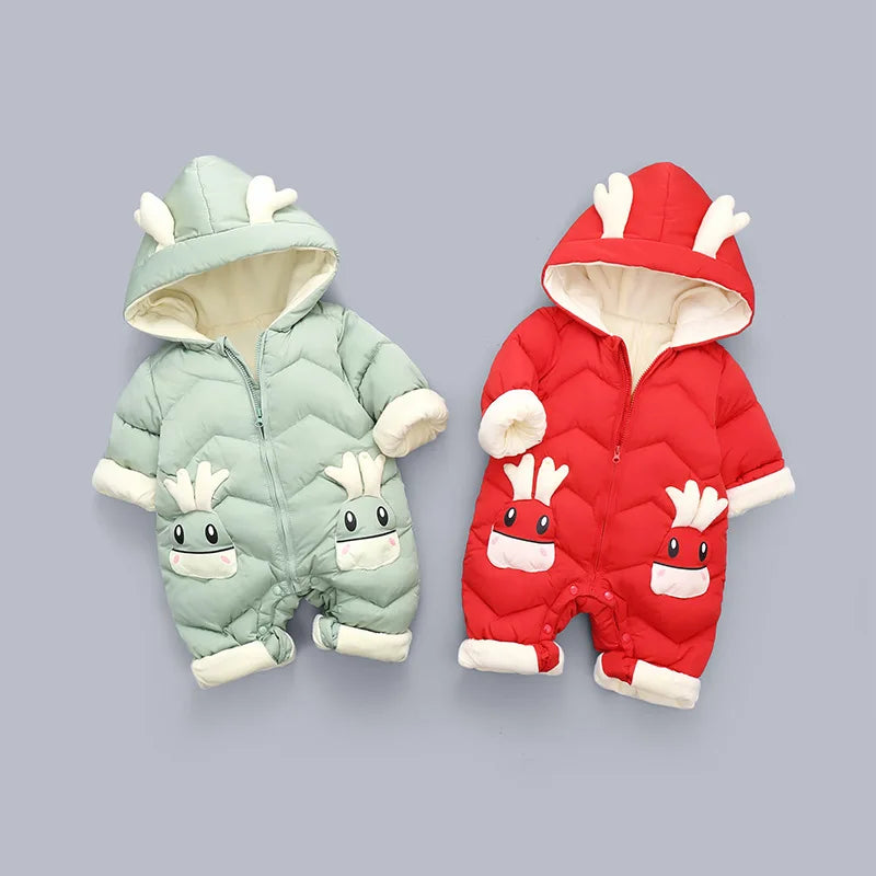 2025 Baby Winter Snowsuit Plus Velvet Thick Baby Boys Jumpsuit 0-2 Years Newborn Romper Baby Girls Overalls Toddler Coat