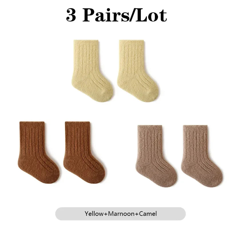 3 Pairs/Lot Warm Baby Socks Autumn Winter Thick Loose Solid Color Kids Mid-Tube Cotton Socks For Boys And Girls
