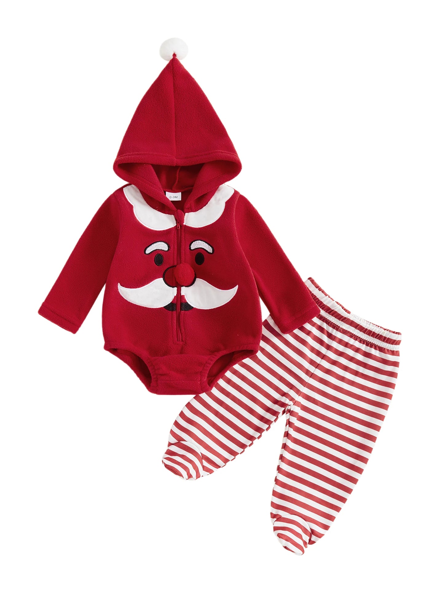Christmas Toddler Outfit Adorable Santa Claus Hooded Jumpsuit with Matching Striped Pants for Baby Boys and Girls