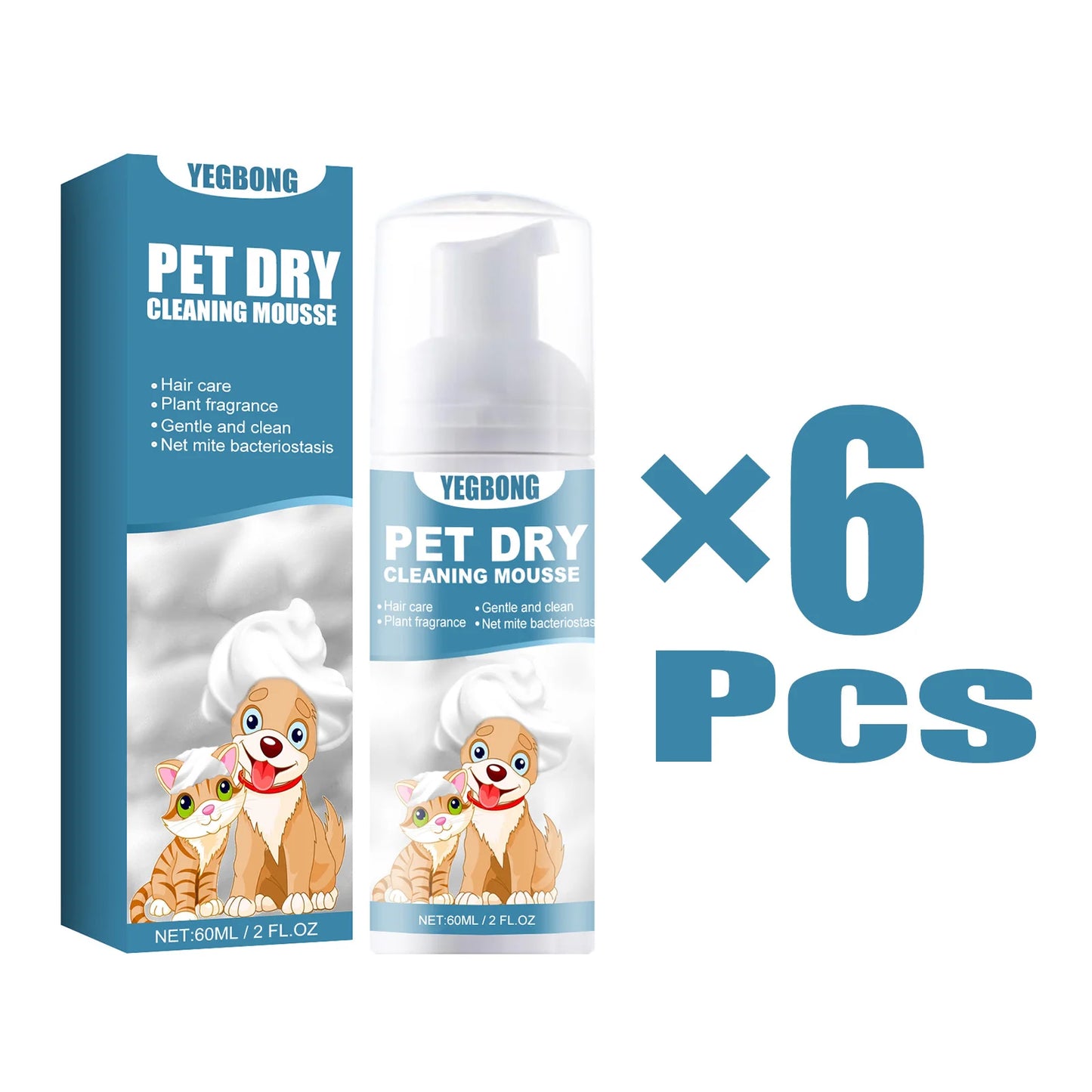 60ml Pet Dry Cleaning Shampoo Mousse Waterless Gentle Safe No Rinse Fresh Scent Deodorant Dogs Cats Outdoor Travel Bath Supplies