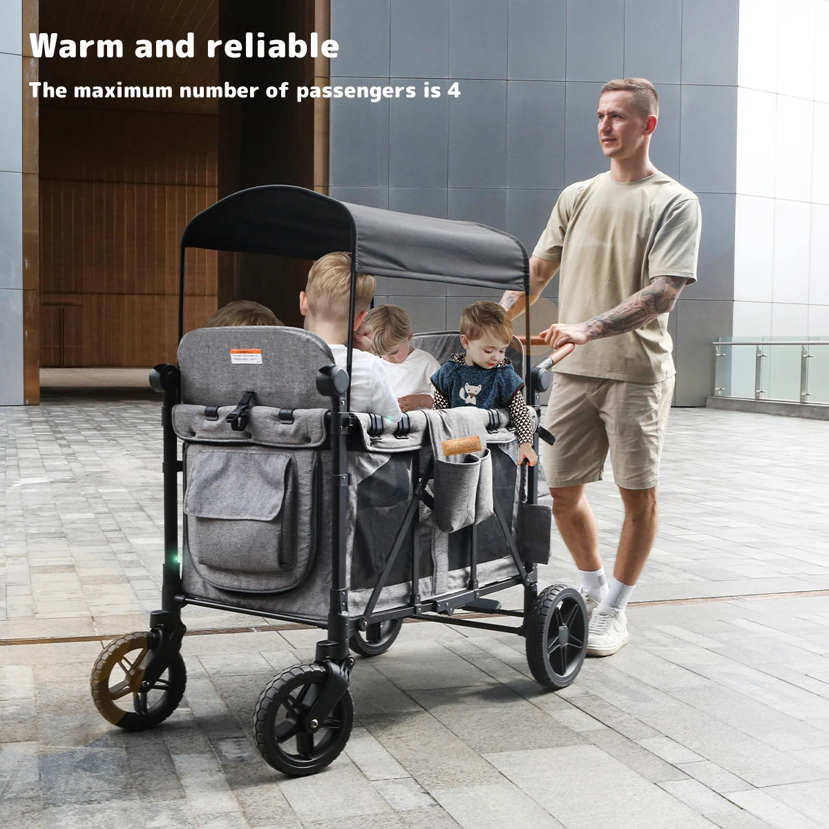 Baby stroller suitable for four children, camping car, storage cart, sun shade detachable, foldable, suitable for autumn travel