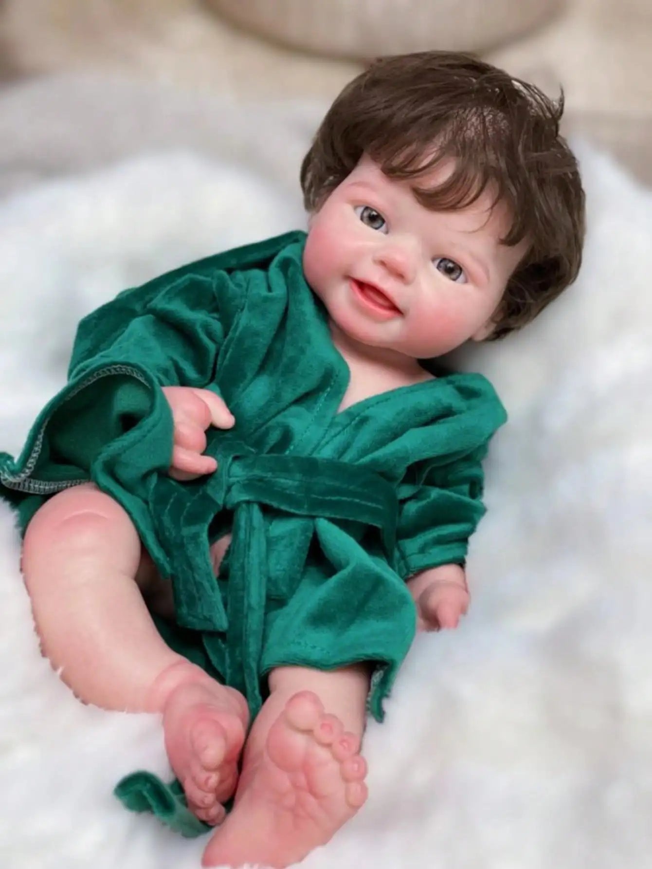 Saskia 16 Inch Emmy Silicone Reborn Baby Boy Can Open Mouth Handmade Realistic Newborn Doll Best For Children Christmas Gift
