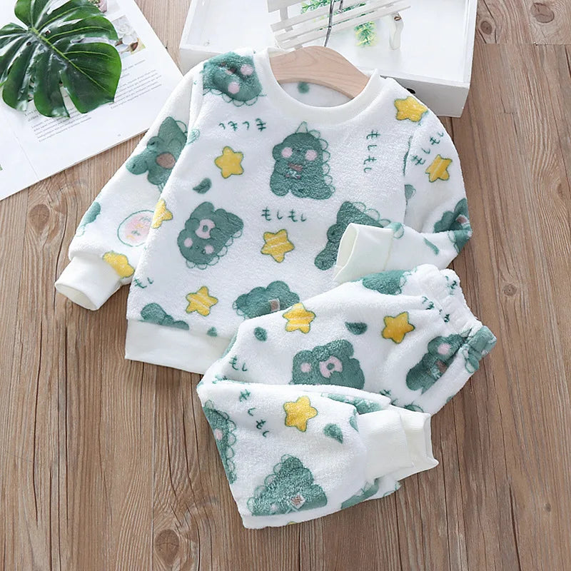 IYEAL Baby Boy Girl Clothes Pajamas Set Flannel Fleece Toddler Children Warm Sleepwear Kids Home Suit Pyjamas Nightwear 1-7Years