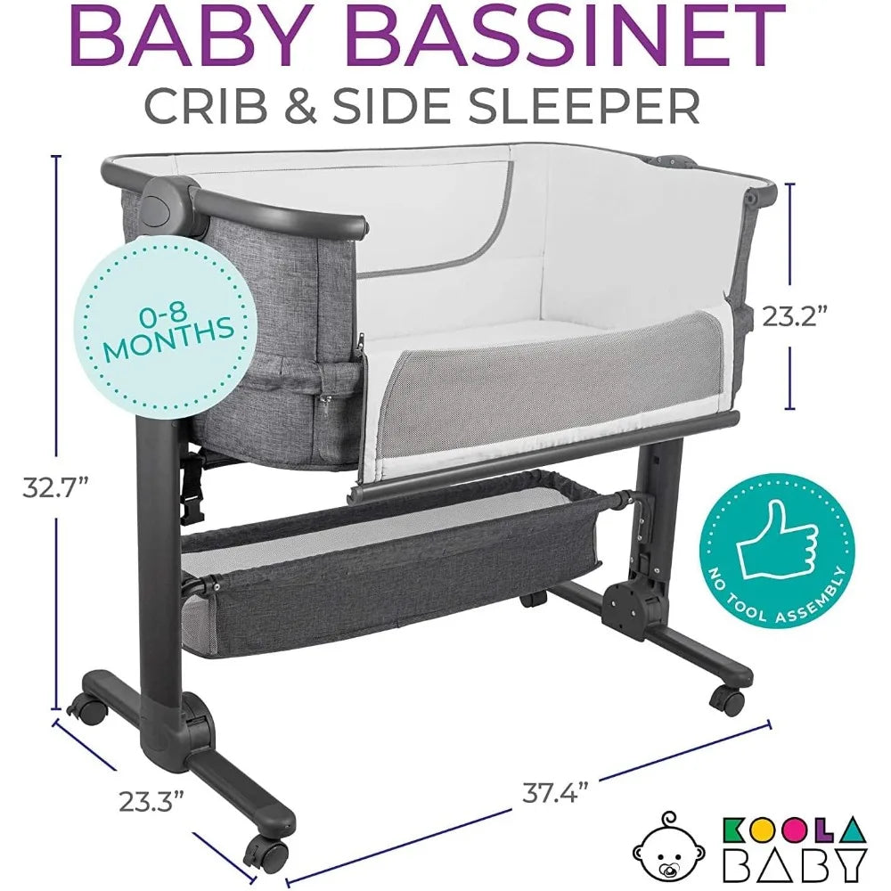 Portable Baby Bedside Sleeper, Folding Crib with Storage Basket for Newborns