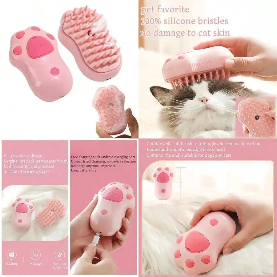 3-in-1 Cat Steam Brush with Silicone Bristles, Pet Grooming Brush for Shedding, Massage, Cleaning & Hair Removal for Cats Dogs
