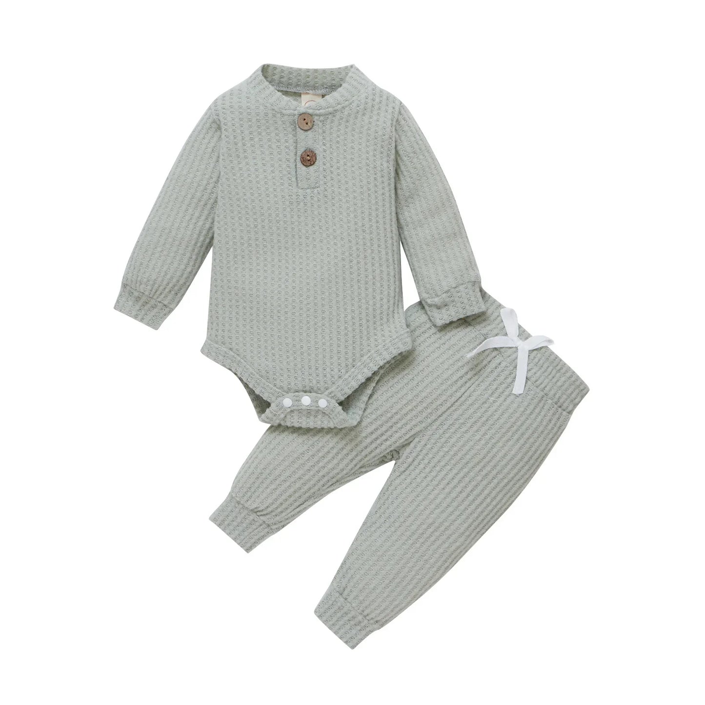 Spring Autumn Newborn Infant 2PCs Clothes Set for Boys & Girls Ribbed/Plaid/Solid Long Sleeve Bodysuit + Elastic Pants