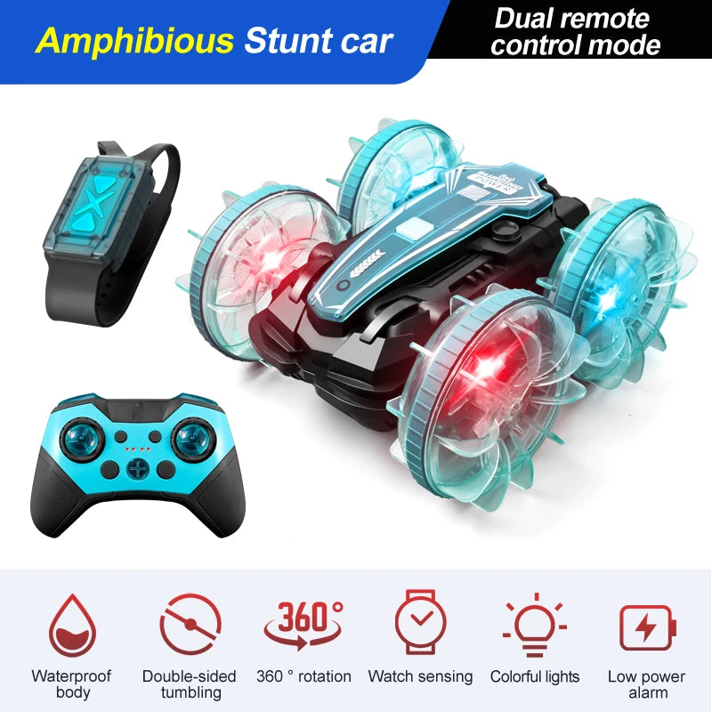 Amphibious RC car waterproof stunt car double side flip drift drive 360 ° rotation rc cars Kids toy For Outdoor Swimming Pool