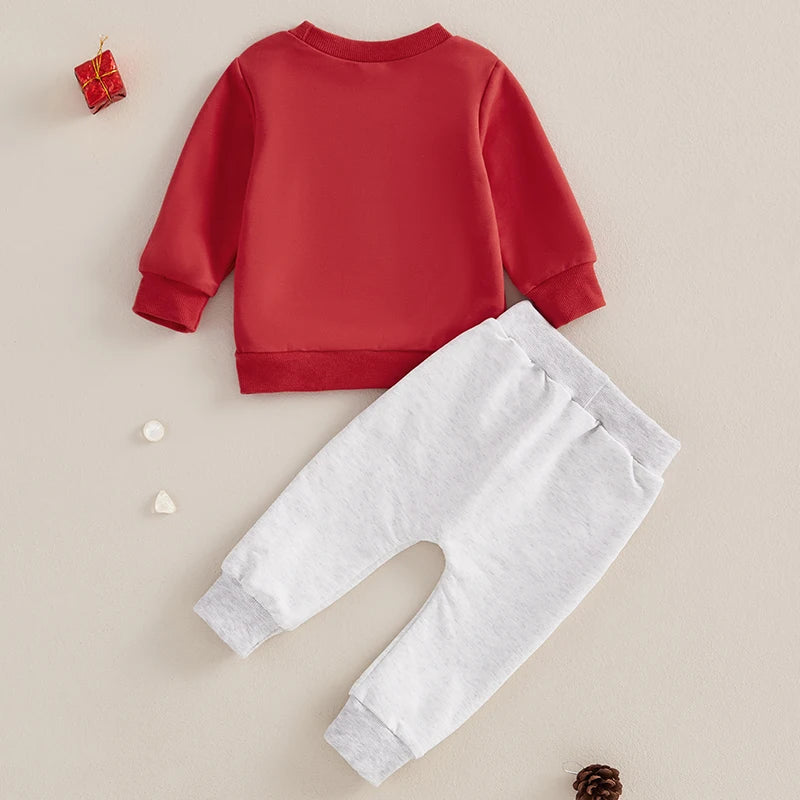 Baby Boy Christmas Outfit Letter Embroidery Pullover Sweatshirt Elastic Waist Pants 2 Piece Set for Winter Fall