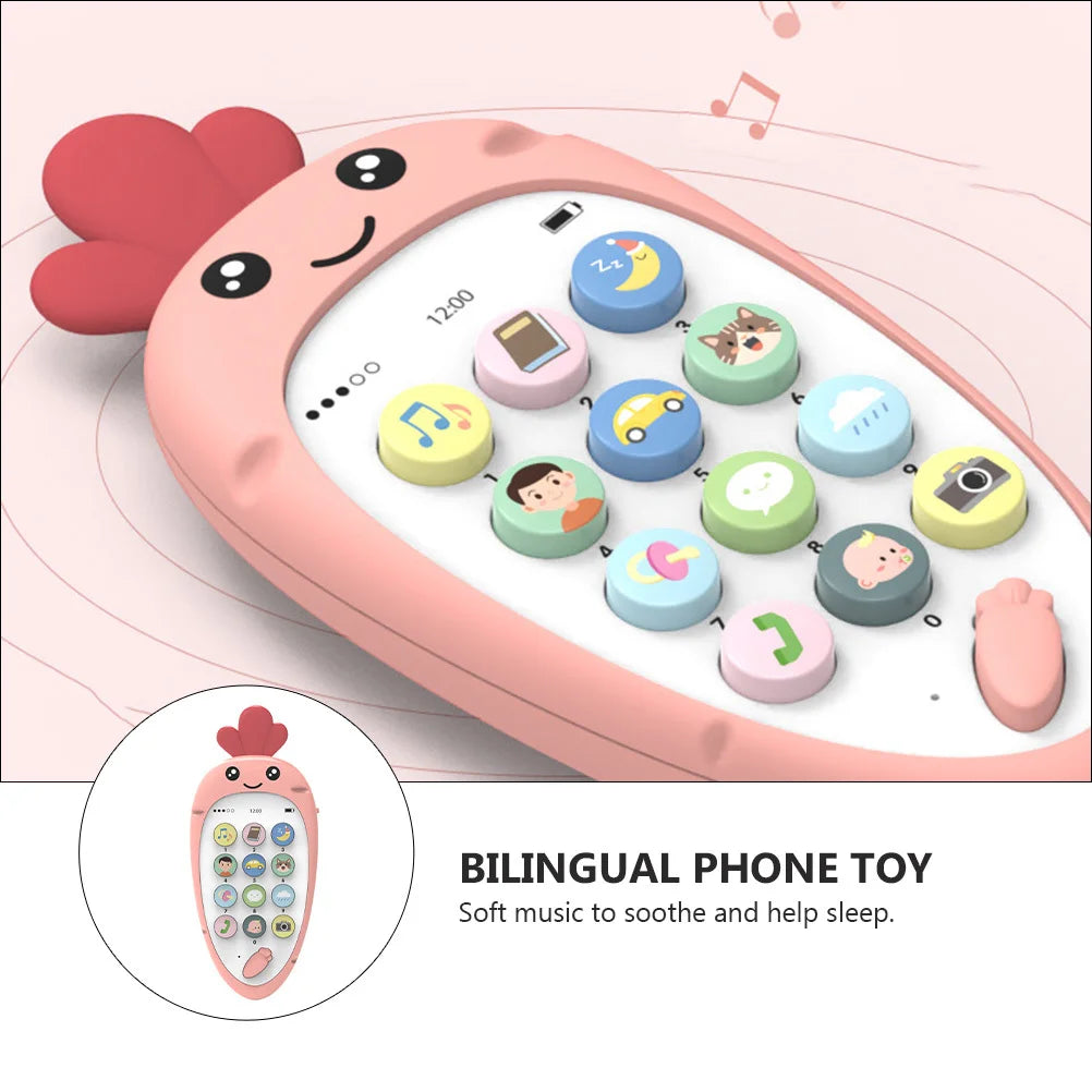 1Set Early Education Phone Bilingual Interactive Smart Phone for Babies Gel Bite Pacifier Mobile Learning Music Soothing