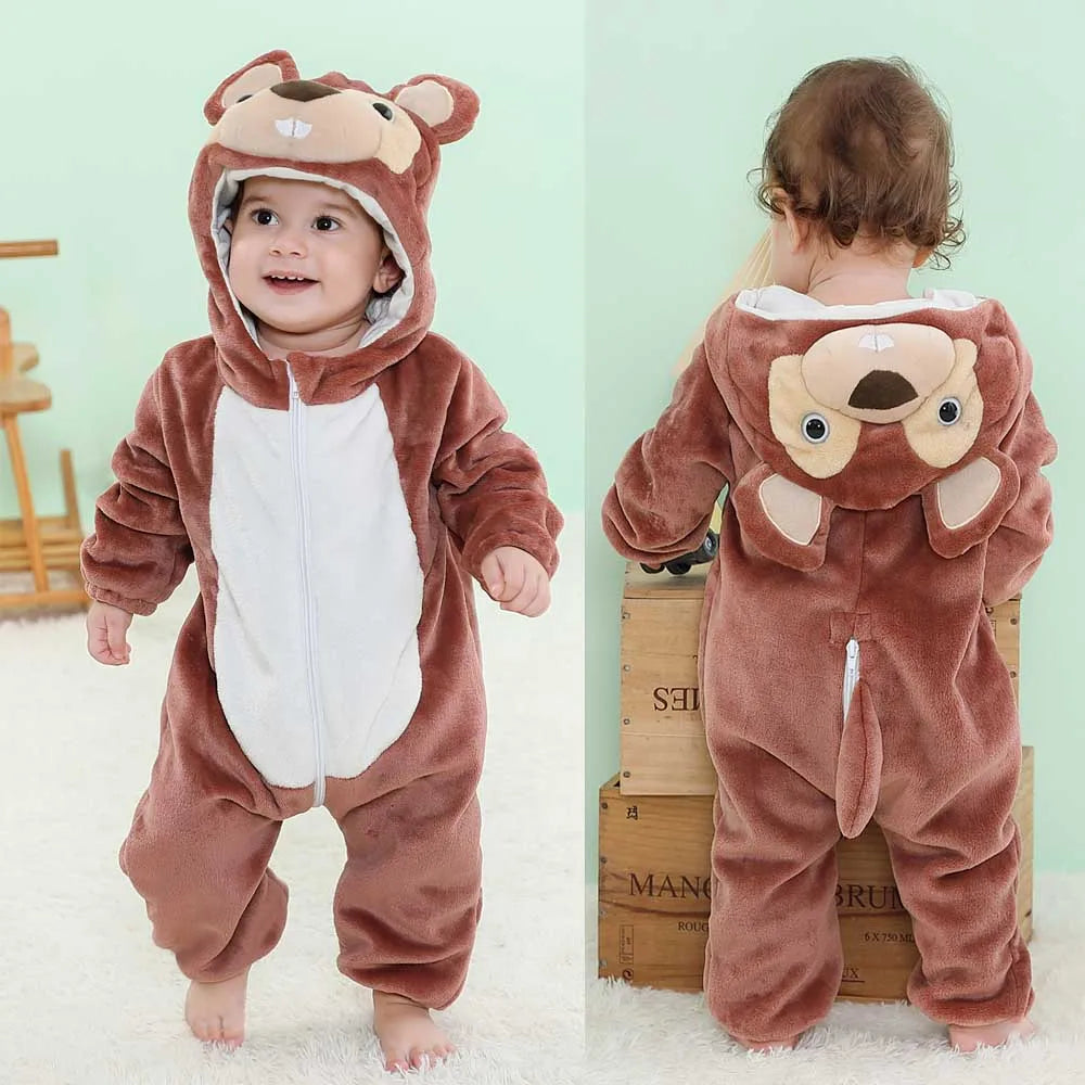 Baby Kigurumis Pajama Toddler Winter Cartoon Jumpsuit Boys Girls Plush Flannel Overalls Kids Bear Lion Penguin Dino Costumes