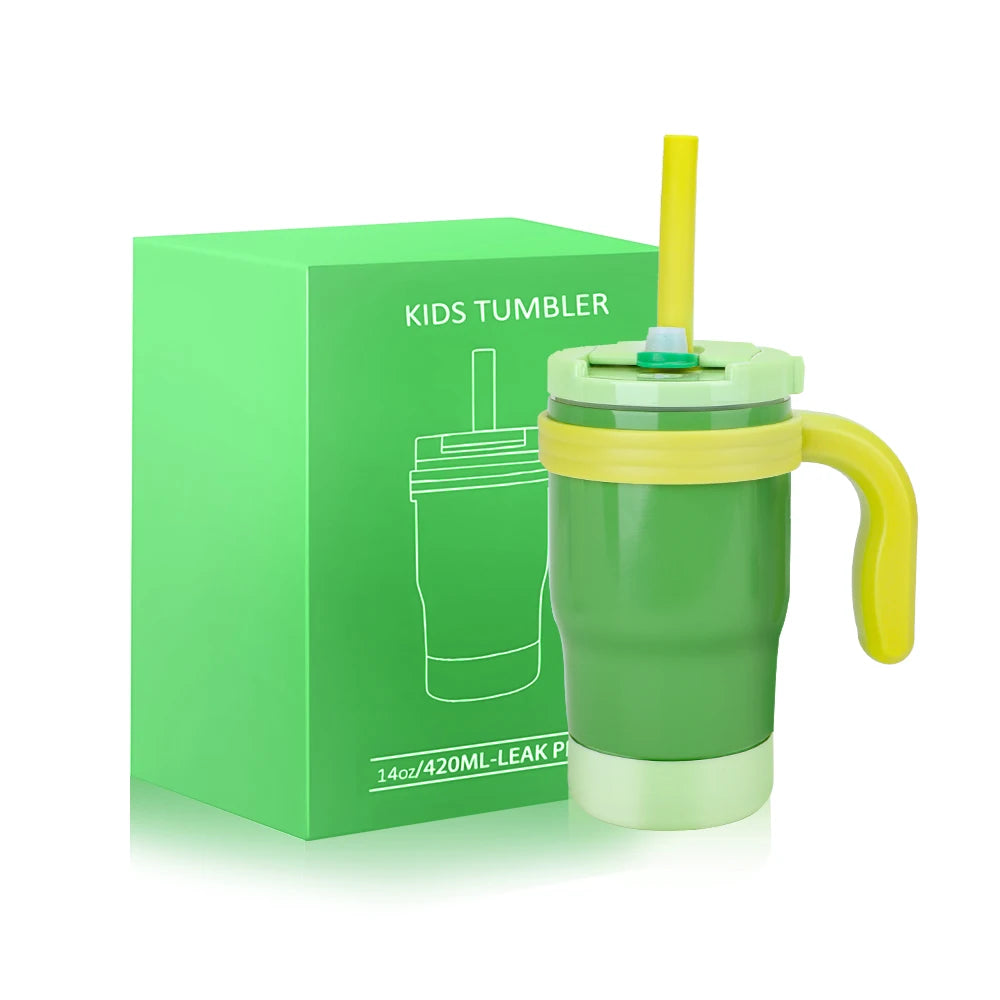 420ML Kids Insulated Tumbler With Straw Leak Proof Thermos Bottle With Handle Stainless Steel Travel Mug For Toddlers BPA Free